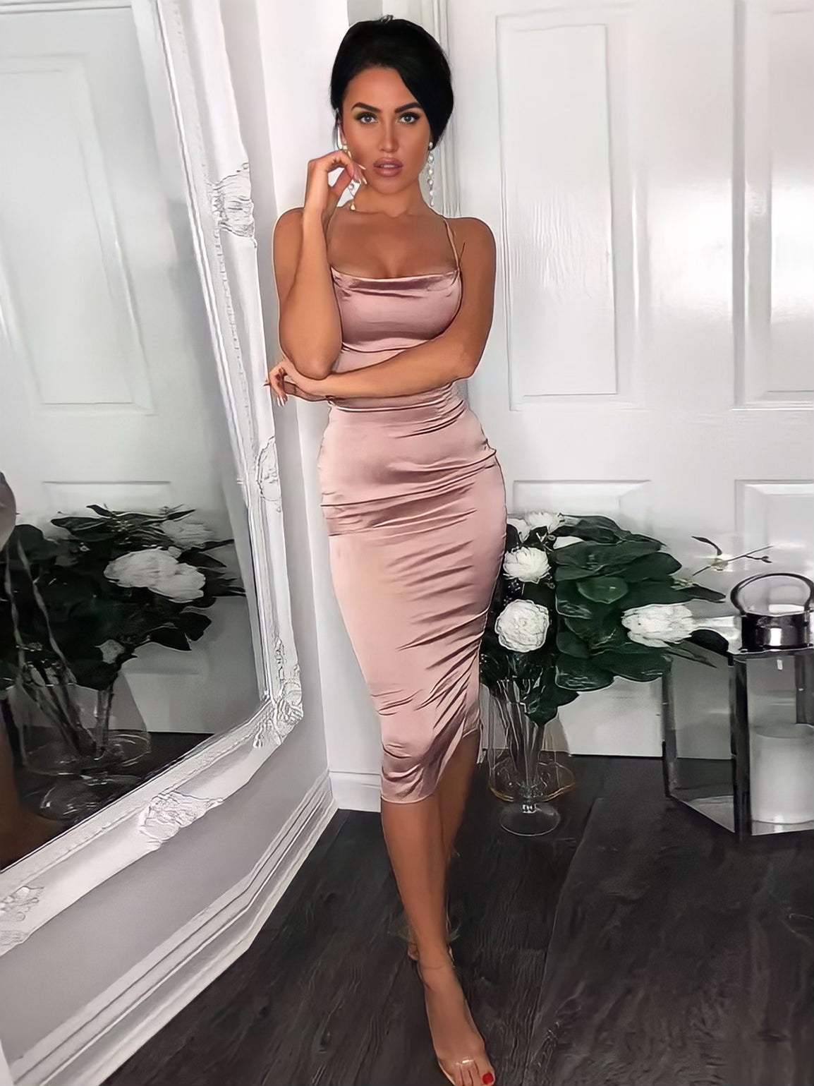 Give It All To Me Satin Midi Dress